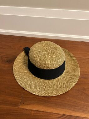 Wide Brim Straw Sun Hat with Black Band